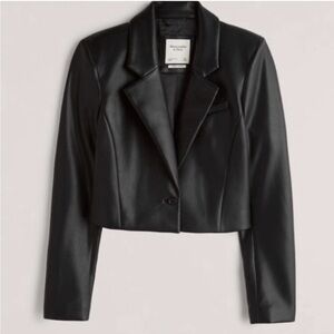 Abercrombie & Fitch Black Vegan Leather Cropped Blazer